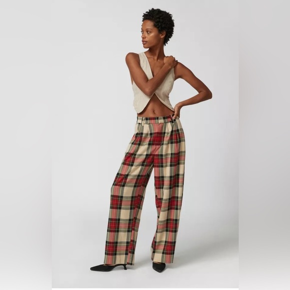 URBAN OUTFITTER SZ 16 Plaid Wide Leg High Rise Front Pleats Pants Trousers NEW - Picture 1 of 14
